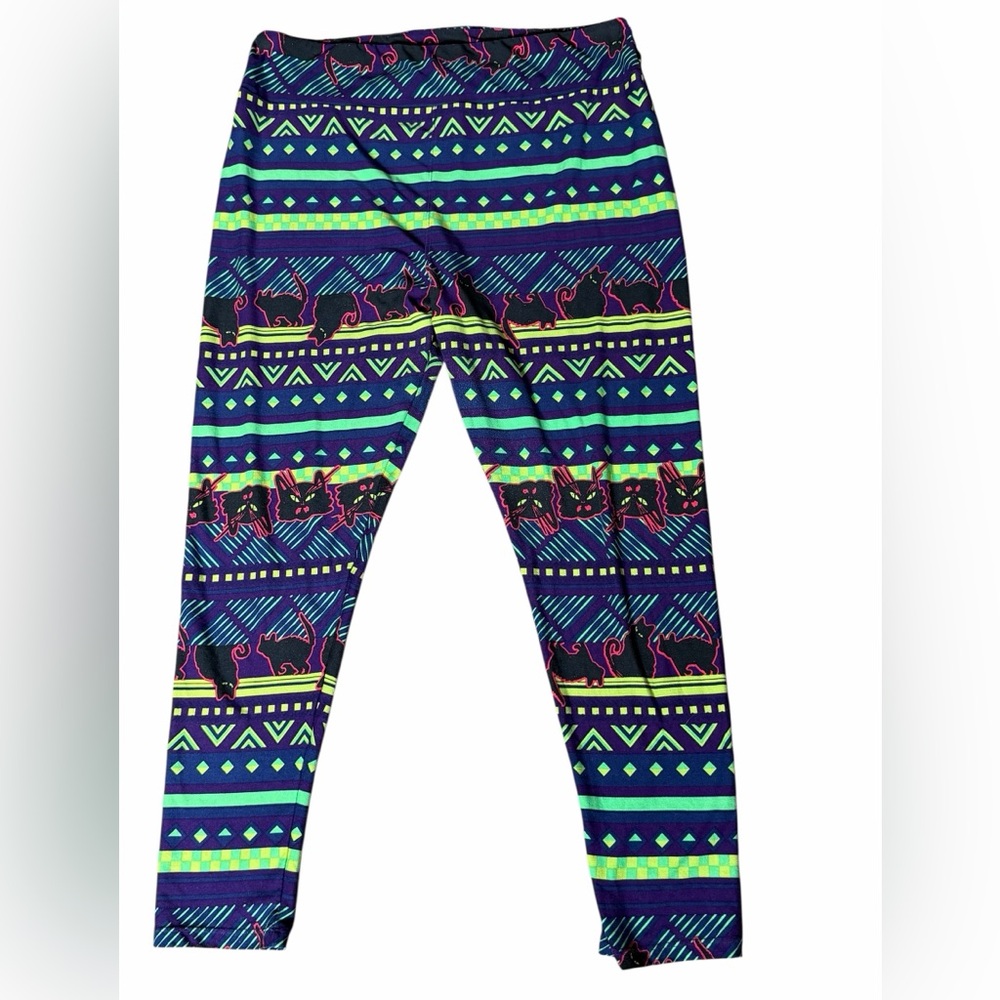 LuLaRoe ladies Plus Size stretch Leggings with black kitty cat  Patterns TC2